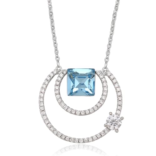 XUPING Kette Damen Silber Anhänger Halskette Blau Kristall kette Halskette Geburtsstein Anhänger Halskette funkelnder Kristall für Frau Mädchen Geburtstag Party Schmuck Geschenk von XUPING