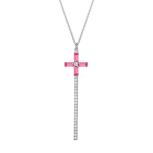 XUPING Kette Damen Silber Anhänger Halskette Rosa Kreuz Halskette für Frauen Halskette Geburtssteinen Halskette Zirkonia Anhänger Schmuck Geschenke für Sie Freundin Weihnachten von XUPING