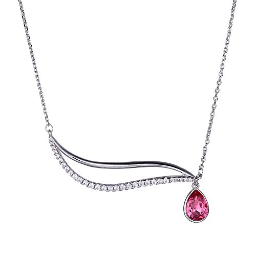 XUPING Kette Damen Silber Anhänger Halskette Rosa Kristall Halskette Geburtsstein Kristall Halskette Funkelnde Kristall Halskette für Frauen Mädchen Geburtstag Party Schmuck Geschenk von XUPING