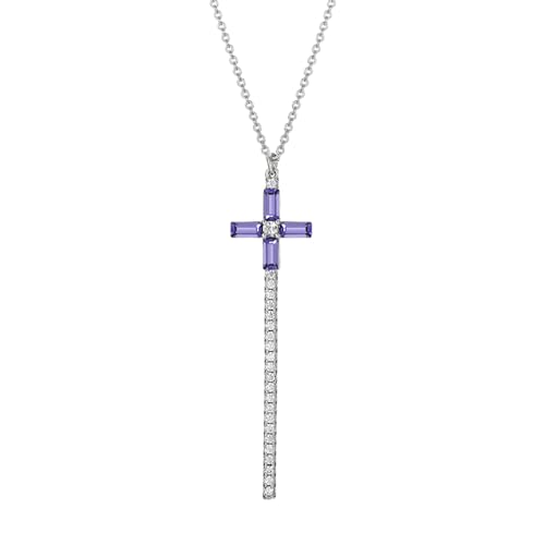 XUPING Kette Damen Silber Anhänger Halskette Violett Kreuz Halskette für Frauen Halskette Geburtssteinen Halskette Zirkonia Anhänger Schmuck Geschenke für Sie Freundin Weihnachten von XUPING