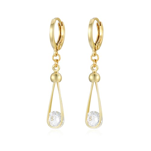 XUPING Kleine Creolen Ohrringe Gold Hängend Kristall 14k Vergoldet Baumeln Ohrringe Hypoallergen Jewelry für Damen(Clear） von XUPING