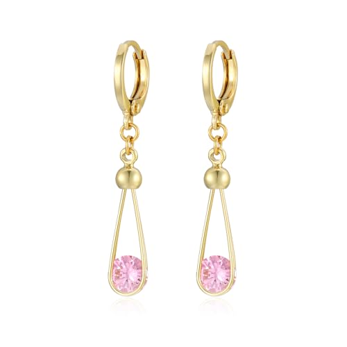 XUPING Kleine Creolen Ohrringe Gold Hängend Kristall 14k Vergoldet Baumeln Ohrringe Hypoallergen Jewelry für Damen(Rosa） von XUPING