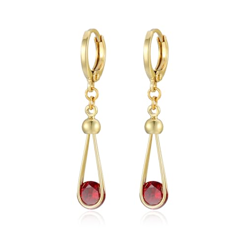 XUPING Kleine Creolen Ohrringe Gold Hängend Kristall 14k Vergoldet Baumeln Ohrringe Hypoallergen Jewelry für Damen(Rot） von XUPING