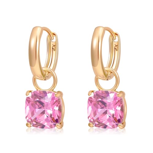 XUPING Kleine Creolen Ohrringe für Damen Gold Hängend Kristall 14k Vergoldet Ohrringe Strass Hypoallergen Jewelry (Rosa） von XUPING