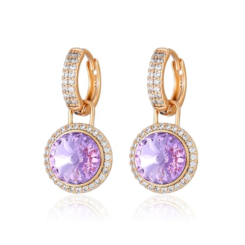 XUPING Kristall Creolen Ohrringe für Damen 18k Gold Ohrringe Purple Hängend Strass Hypoallergenic Jewelry（Lila） von XUPING