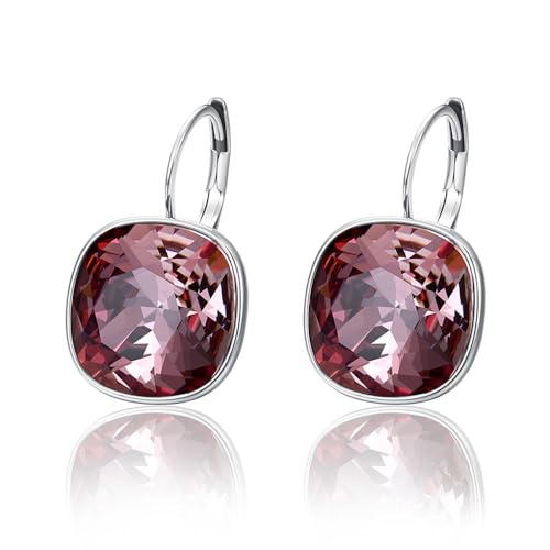 XUPING Kristall Ohrringe für Damen Funkelnde Ohrringe Silber Creolen Hängend Strass Hypoallergenic Jewelry（Rot） von XUPING