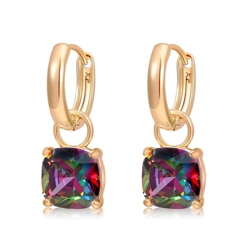 XUPING Kristall Tropfen Ohrringe Quadratischer 18K Gold Creolen Leichter Schmuck für Damen Geschenke (dunkle Farbe) von XUPING