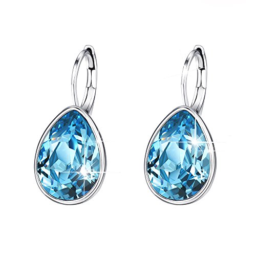 XUPING Kristall Tropfen Ohrringe für Damen Ohrringe Silber Creolen Hängend Blau Strass Hypoallergenic Jewelry（Blue） von XUPING