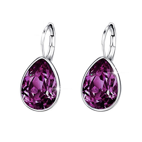 XUPING Kristall Tropfen Ohrringe für Damen Ohrringe Silber Creolen Hängend Lila Strass Hypoallergenic Jewelry（Purple） von XUPING