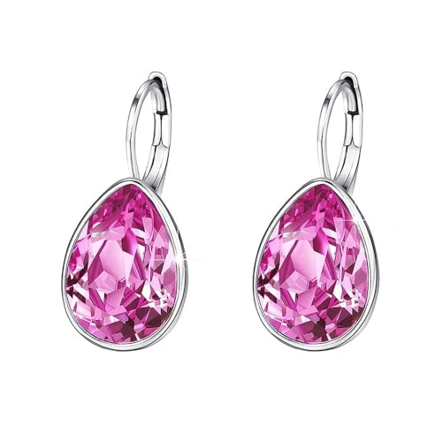 XUPING Kristall Tropfen Ohrringe für Damen Ohrringe Silber Creolen Hängend Rosa Strass Hypoallergenic Jewelry（Pink） von XUPING