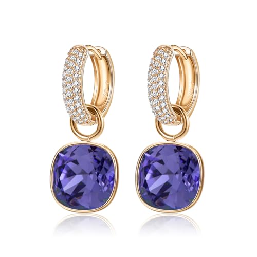 XUPING Lila Kristall Creolen Ohrringe für Damen Gold Creolen Hängend 14k Vergoldet Strass Cubic Zirkonia Hypoallergenic Jewelry（Purple） von XUPING