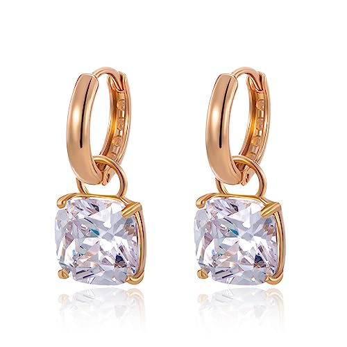 XUPING Kristall Tropfen Ohrringe Quadratischer 18K Gold Creolen Leichter Schmuck für Damen Geschenke (weiß) von XUPING