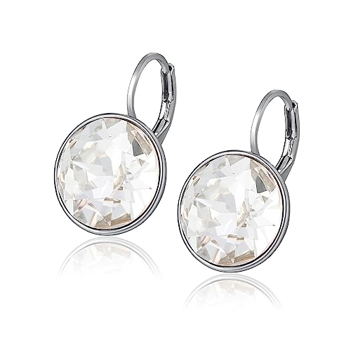 XUPING Runde Kristall Ohrringe Hängend Creolen Glitzernde öSterreichische Kristalle Elegante Ohrringe Silber Schmuck Geschenke FüR Damen(SILBER WEISS) von XUPING