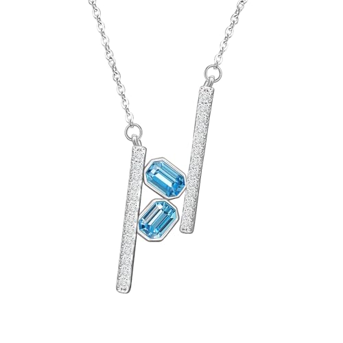 XUPING Silber Kette Damen Anhänger Halskette Blau Kristall halskette für Frauen Halskette mit Geburtssteinen Halskette mit Anhängern aus Zirkonia Schmuck Geschenke für Muttertag Geburtstag von XUPING