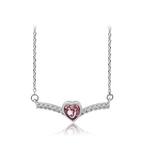 XUPING Silber Kette Damen Anhänger Halskette mit Herz Anhängern Halskette in Pink Kristall Halskette in funkelndem Silber für Frau Mädchen Geburtstag Party Schmuck Geschenk von XUPING