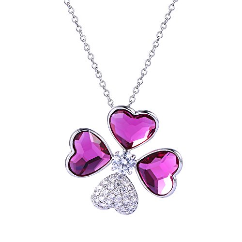 XUPING Silber Kette Damen Anhänger Halskette mit Kristall anhängern in Kleeblattform Halskette mit Silberanhängern für Frauen Mädchen Geburtstag Party Schmuck Geschenk（Purple） von XUPING