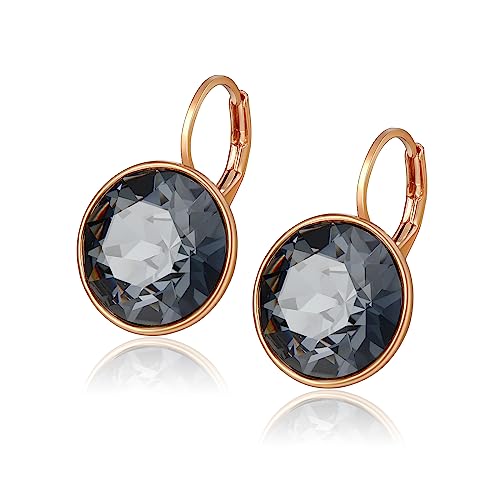 XUPING Runde Rosegold Kristall Ohrringe Hängend Creolen Glitzernde öSterreichische Kristalle Elegante Ohrringe 18K Gold Schmuck Geschenke FüR Damen(Black Gold) von XUPING