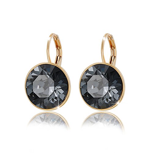 XUPING Runde Rosegold Kristall Ohrringe Hängend Creolen Glitzernde öSterreichische Kristalle Elegante Ohrringe 18K Gold Schmuck Geschenke FüR Damen(Black Gold) von XUPING