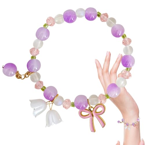 XUQEAYWD Perlenarmbänder für Frauen, Lilie des Talarmbandes,Hochzeitsschmuck Gradient Farbmarke - Trendy Handaccessoires Blumenarmarm für Dating -Bankette Partys von XUQEAYWD