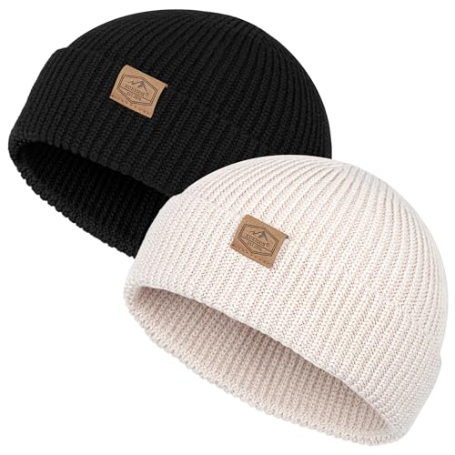Fischer-Beanie-Mütze für Herren und Damen, Strickbündchen, kurze Trawler-Mütze, warm und weich, stilvolle Totenkopfkappe, Winter, Frühling, Herbst, Schwarz und Stein (Größe L), 7 7/8-8 von XURIGOX