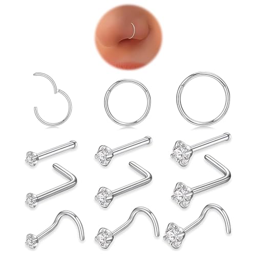 12 Stück Nasenpiercing Chirurgenstahl Piercing Nase Nasenpiercing Ring Nasenring CZ Nasenpiercing Stecker Nasenstecker Nasenpiercing Set 18K Gold Nostril Schmuck Damen,nasenpiercing silber 12 Stück Nasenpiercing Chirurgenstahl Piercing Nase Nasenpiercing Ring Nasenring CZ Nasenpiercing Stecker Nasenstecker Nasenpiercing Set 18K Gold Nostril Schmuck Damen,nasenpiercing silber von XURJUMI