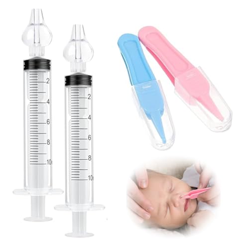 2 Stück Nasendusche + 2 Stück Baby Nasenpinzette, 10 ml Professionelle Nasenspülung, Nasenwaschreiniger, Wiederverwendbar Nasenspüler, Sicher und Komfortabel von XURJUMI