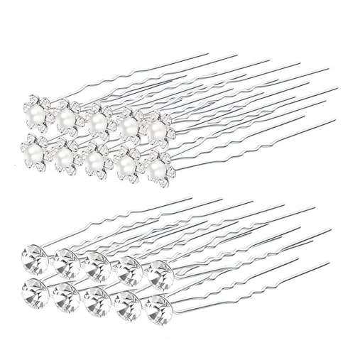 20 Stück Haarnadeln Strass, Perlen und diamanten Haarnadeln Hochzeit Haarschmuck Strass, Haarschmuck Braut Brautjungfern Kopfschmuck Silber von XURJUMI