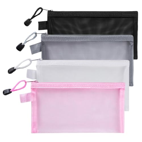 4 Stück Transparente Federmäppchen Nylon-Netzstoff Zip Mesh Reißverschluss Beutel Stifteetui Clear Exam Pencil Pouch Tragbares Schreibwarenetui für Schule Bürobedarf Kosmetik Aufbewahrungsbeutel von XURJUMI