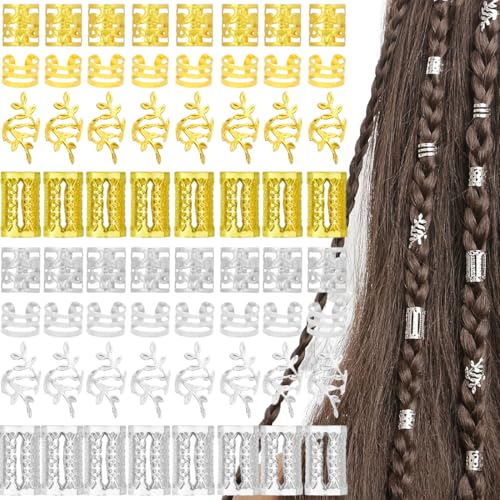 Haarschmuck für Zöpfe, 80 Stück Dreadlocks Schmuck Haarspiralen Clips, Verstellbar Metall Cuffs Haar Flecht Ringe, Perlen Haarschmuck Braids Haar Dreadlocks Zubehör Für Frauen Männer Zöpfe Dekoration von XURJUMI
