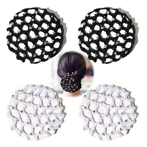 Net for Hair,XURJUMI 4 Stück Ballett Duttnetz,Haarnetze Frisuren,Hair Net,Dutt Netz Haarnetz,Dutt Ballett Mädchen,Dutt Glitzer,Geeignet für Frauen und Mädchen(schwarz, weiß) von XURJUMI