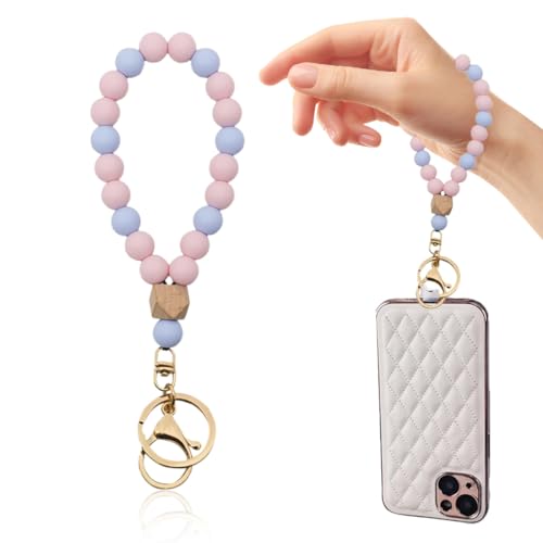 Schlüsselanhänger Frauen Armband Schlüsselbund Armreif Auto Schlüsselanhänger Silikon Perlen Handgelen schlüsselkette für Damen von XURJUMI