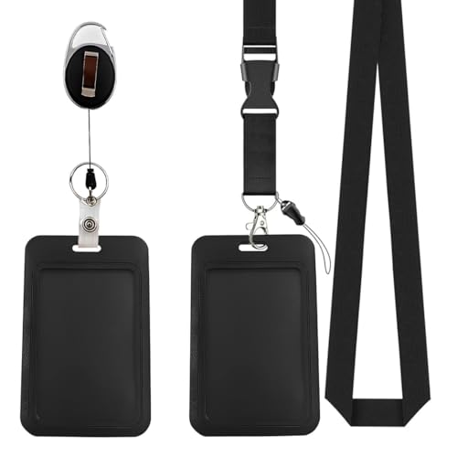 XURJUMI 2er Set Hartplastik Ausweishalter mit Lanyards, Ausweishalter Ausziehbar, strapazierfähiger Kreditkartenschutz, abnehmbarer Umhängeriemen, Kartenhülle mit Schlüsselband von XURJUMI