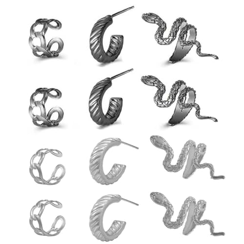 XURJUMI 6 Paar - Set aus Ohrringe und Ohrclips für Damen und Herren - Ohr On Knorpel Clip die keine Löcher benötigen, Vielseitig tragbar - Mode Punk Ohrringe von XURJUMI