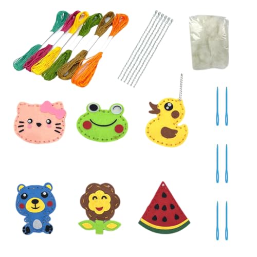 XURJUMI 6 Stück Nähset Kinder, Filztiere Nähen Set, Bastelset für Kinder ab 6 Jahren und Anfänger, Nähen Kinder Filzset mit Stickgarn Plastiknadeln Füllwatte von XURJUMI