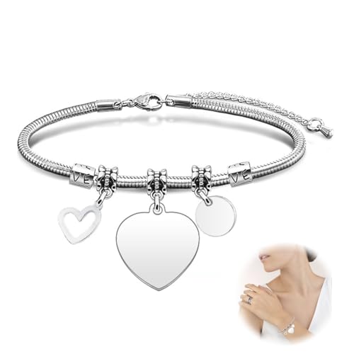 XURJUMI Für Frauen Frauen Besten Freunde Töchter Mutter Kollegen Edelstahl Charm Armband Verstellbares Bettelarmband Schlangenkette Bettelarmband Für Damen Herren Basis Armband Mit Sicherheitskette von XURJUMI