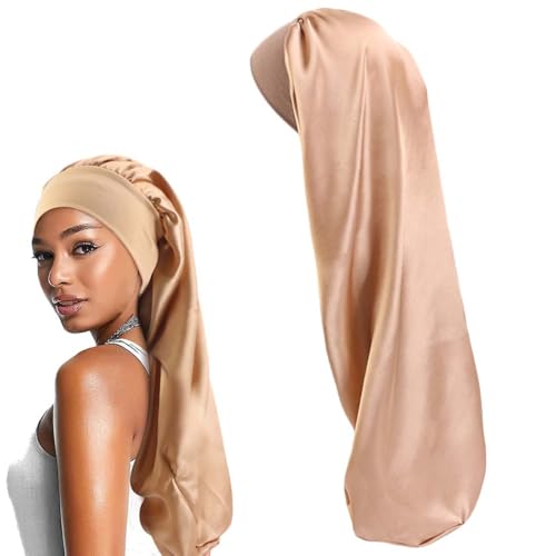 XURJUMI Lange Satin Haarhaube Mädchen seidige Mütze Damen Lange Satin Verstellbar Schlafmütze zum Schlafen Extra Große Satin Schlafmütze für Damen Lange Locken Haar von XURJUMI