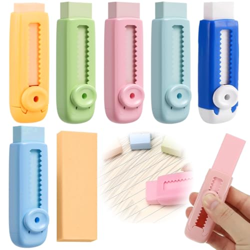 XURJUMI Einziehbarer Radiergummi 6 Stück, Radiergummi Kinder, Schreibwaren, Schule, Bürobedarf, Gummi, Rechteckig von XURJUMI