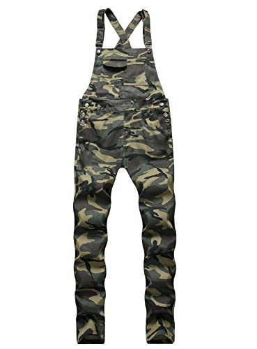 Herren Retro Camouflage Denim Overalls Big and Tall Slim Jean Latzhosen mit Taschen,Grün,S von XUSAI