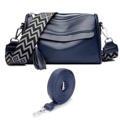 XUSSTAM Crossbody Bag Damen Breiter Gurt 5CM Kleine Handtasche Umhängetasche Damen Bags for Women Mit 2 austauschbaren Schultergurten Blau von XUSSTAM