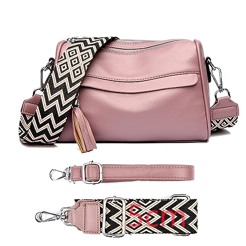 XUSSTAM Crossbody Bag Damen Breiter Gurt 5CM Kleine Handtasche Umhängetasche Damen Bags for Women Mit 2 austauschbaren Schultergurten Lila von XUSSTAM