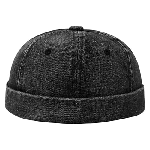 XUTCEKOUYR Herren Damen Cap Denim Brimless Hüte Arbeiter Sailor Rolled Cuff Retro Hut mit verstellbarem(Black) von XUTCEKOUYR