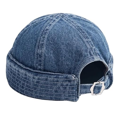 XUTCEKOUYR Herren Damen Cap Denim Brimless Hüte Arbeiter Sailor Rolled Cuff Retro Hut mit verstellbarem(Blue) von XUTCEKOUYR