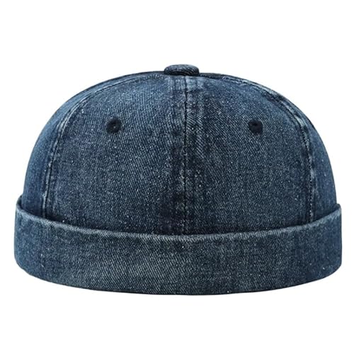 XUTCEKOUYR Herren Damen Cap Denim Brimless Hüte Arbeiter Sailor Rolled Cuff Retro Hut mit verstellbarem(DEEP Blue) von XUTCEKOUYR