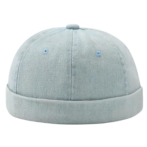 XUTCEKOUYR Herren Damen Cap Denim Brimless Hüte Arbeiter Sailor Rolled Cuff Retro Hut mit verstellbarem(Light Blue) von XUTCEKOUYR