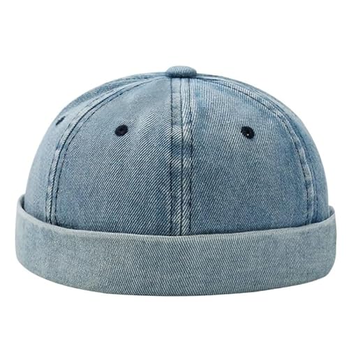 XUTCEKOUYR Herren Damen Cap Denim Brimless Hüte Arbeiter Sailor Rolled Cuff Retro Hut mit verstellbarem(Medium Blue) von XUTCEKOUYR
