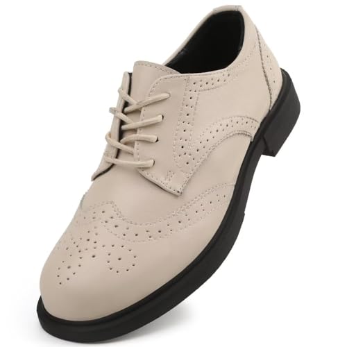Damen Klassische Oxfords Schnürschuhe Business Formal Wingtip Brogue Kleid Schuhe, Beige, 40.5 EU von XUVUVJU
