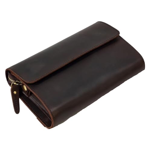 Business-Clutch Echtes Leder Herren-Handtasche, Clutch-Tasche, echtes Rindsleder, große Business-Geldbörse mit großem Fassungsvermögen(Dark Brown) von XUWEWI