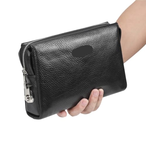 Business-Clutch Echtes Leder Männer Kupplung Passwort Design Handtasche Armband Große Kapazität Geldbörse Lässige Brieftasche Tasche(Black) von XUWEWI