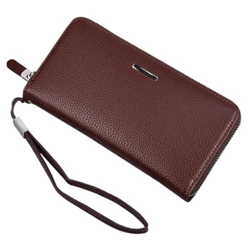 Business-Clutch Lange Herren-Handytasche, Business-Leder-Multifunktions-Reißverschluss-Geldbörse mit hoher Kapazität und Handgürtel(Light Brown) von XUWEWI