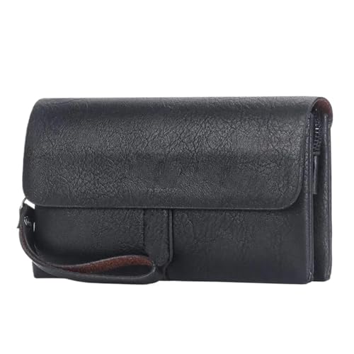 Business-Clutch Retro-Stil Clutch Bag Flip Dual-Reißverschlüsse Umschlag Feamle Lange Brieftasche Große Kapazität Schlanke Kartenhalter Geldbörse(Black) von XUWEWI